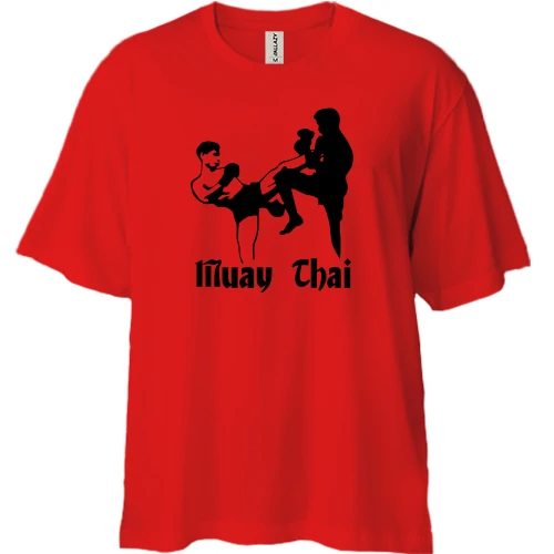 Футболка двунитка Oversize, Красный, Muay Thai с силуэтами бойцов