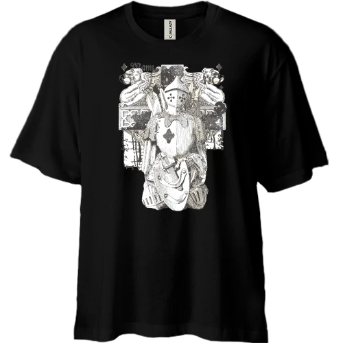 Футболка двонитка Oversize, Чорний, з лицарем в обладунках