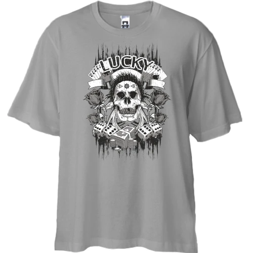 Футболка двунитка Oversize, Серый, lucky skull