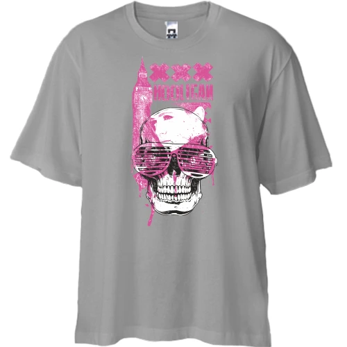 Футболка двонитка Oversize, Сірий, hooligan skull