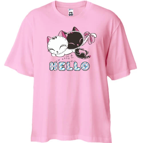 Футболка двунитка Oversize, Розовый, hello cats