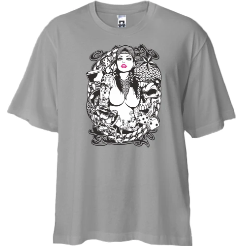 Футболка двунитка Oversize с девушкой хулиганкой