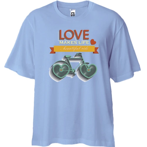 Футболка двунитка Oversize, Синий, love makes life a beautiful ride