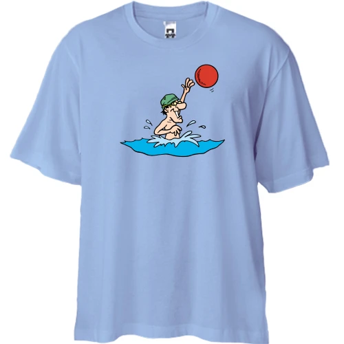 Футболка двунитка Oversize, Синий, с игроком в водное поло в воде
