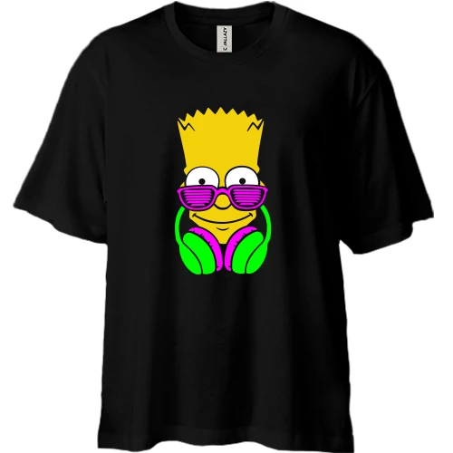 Футболка двонитка Oversize, Чорний, з кислотним Сімпсоном