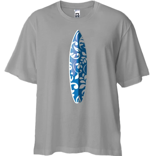 Футболка двунитка Oversize, Серый, с синей доской для серфинга