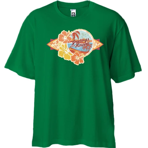 Футболка двунитка Oversize, Зеленый, greetings from Hawaii