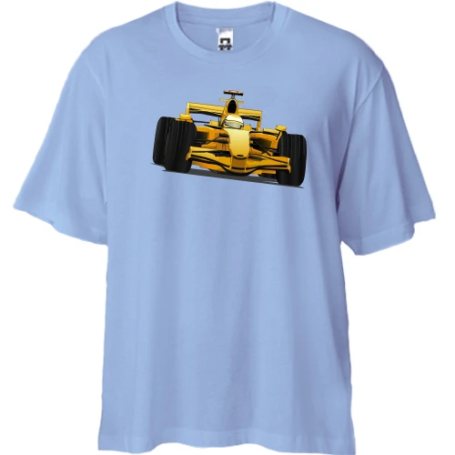 Футболка двонитка Oversize з жовтою машиною з формули-1