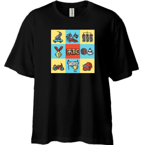 Футболка двонитка Oversize з гоночними символами