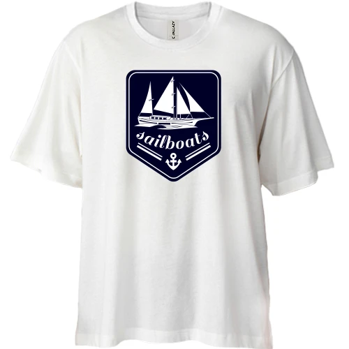 Футболка двунитка Oversize, Синий, sailboats