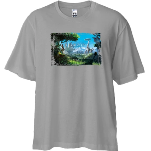 Футболка двунитка Oversize, Серый, Horizon Zero Dawn с Элой