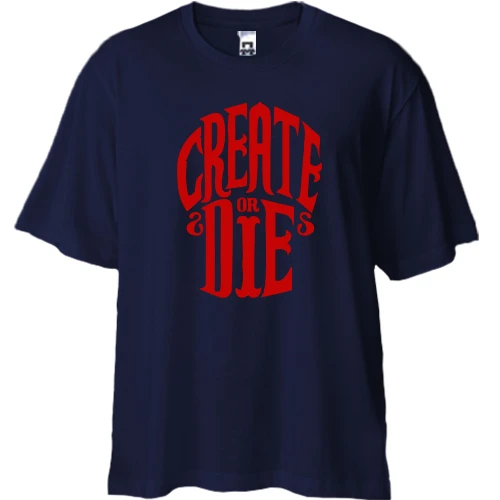 Футболка двунитка Oversize, Синий, с надписью Create or die