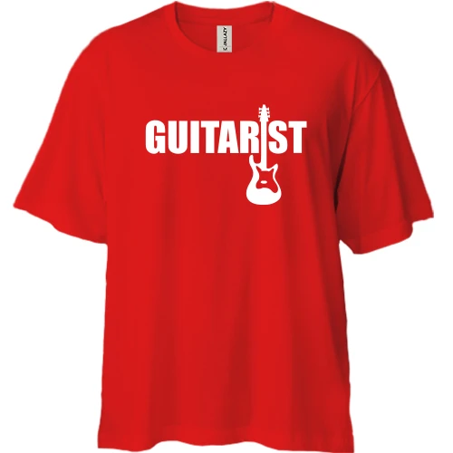 Футболка двонитка Oversize, Червоний, з гітарою "guitarist"