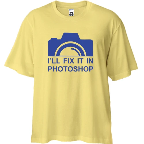 Футболка двонитка Oversize, Жовтий, з фотокамерою "i`ll fix it in photoshop"