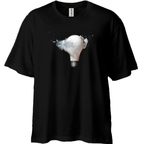 Футболка двунитка Oversize, Черный, с разбитой лампочкой