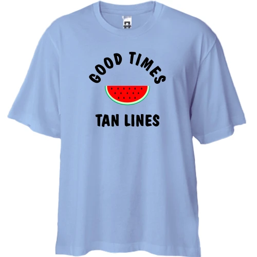 Футболка двунитка Oversize, Белый, с арбузом "good times tan lines"