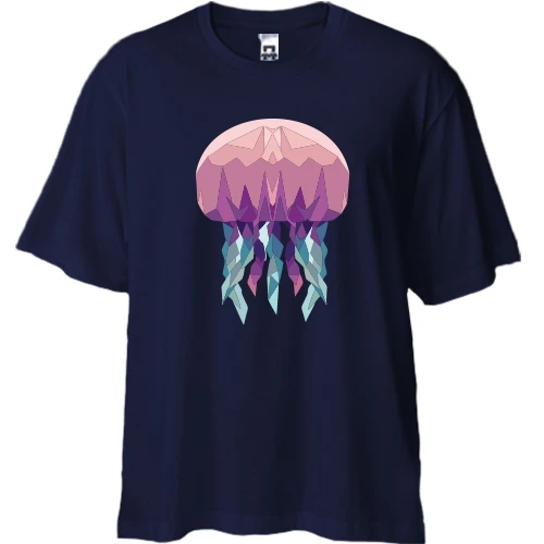 Футболка двонитка Oversize, Синій, з медузою