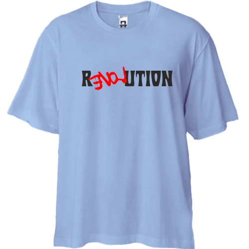 Футболка двунитка Oversize, Синий, с надписью "REVOLUTION LOVE"