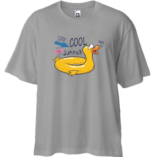 Футболка двонитка Oversize, Синій, з надувним каченям "this summer"