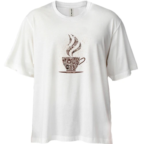 Футболка двунитка Oversize, Белый, с чашкой кофе "koffee time"