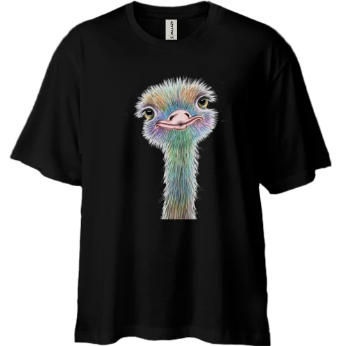 Футболка двонитка Oversize, Чорний, зі страусенком