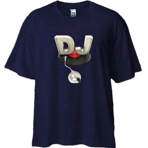 Футболка двунитка Oversize, Синий, c пластинкой "dj"