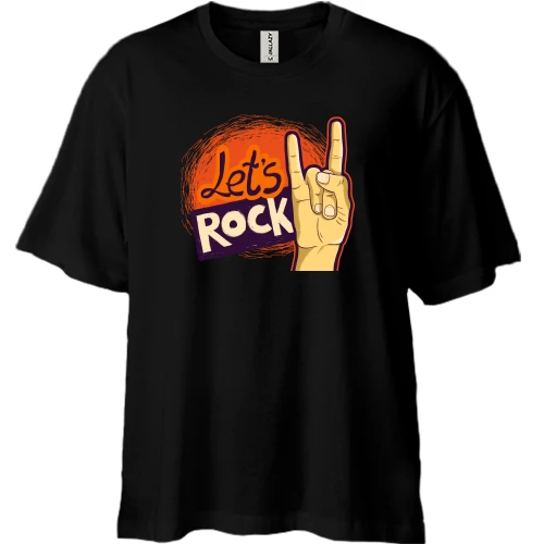 Футболка двонитка Oversize, Чорний, з написом Let`s rock