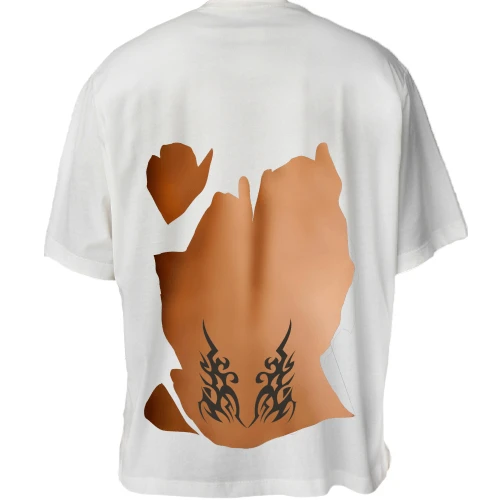 Футболка двонитка Oversize, Синій, з порваной спиною і татуюванням