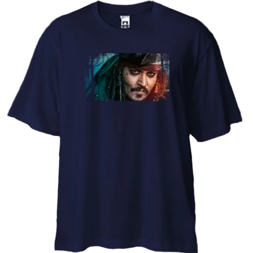 Футболка двунитка Oversize, Синий, с Джеком Воробьем