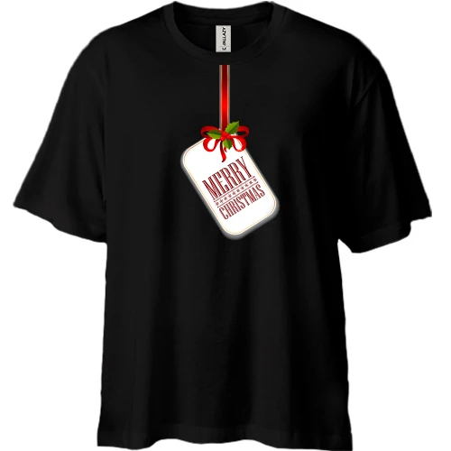 Футболка двонитка Oversize, Чорний, з биркою "Merry Christmas!"