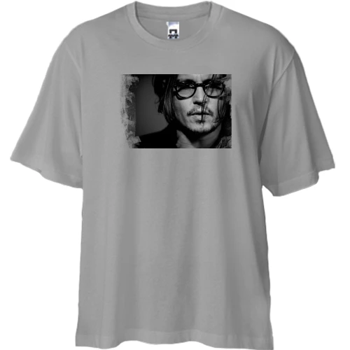 Футболка двунитка Oversize, Серый, с Джонни Деппом
