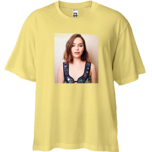 Футболка двунитка Oversize, Желтый, с Эмилией Кларк