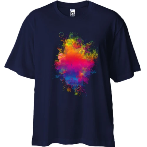 Футболка двунитка Oversize, Синий, со взрывом цвета