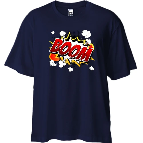 Футболка двунитка Oversize, Синий, "BOOM"