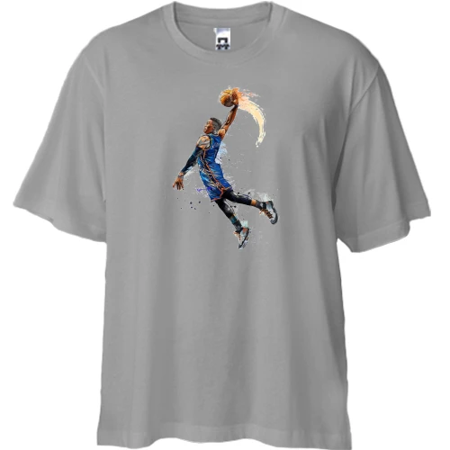Футболка двонитка Oversize, Сірий, з Russell Westbrook