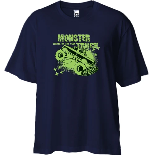Футболка двунитка Oversize, Синий, Monster Trucks