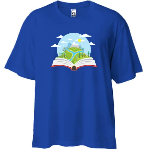 Футболка двунитка Oversize, Синий, с книгой путешественника