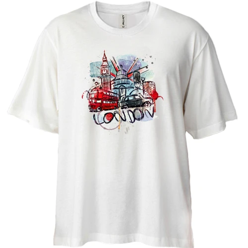 Футболка двунитка Oversize, Синий, с достопримечательностями "London"