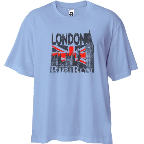 Футболка двунитка Oversize, Синий, с надписью "London Big Ben"