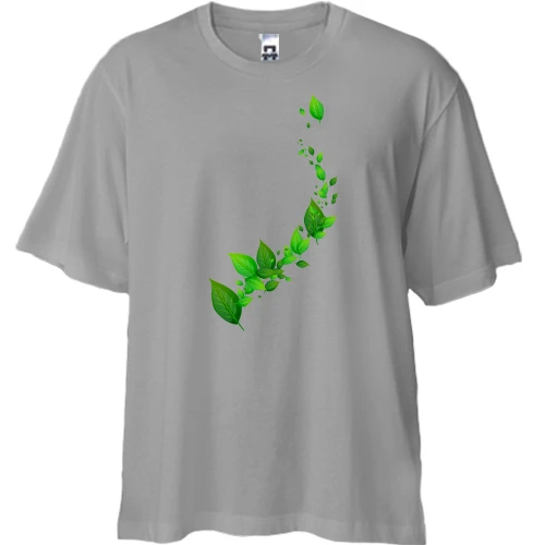 Футболка двунитка Oversize с зелеными листьями