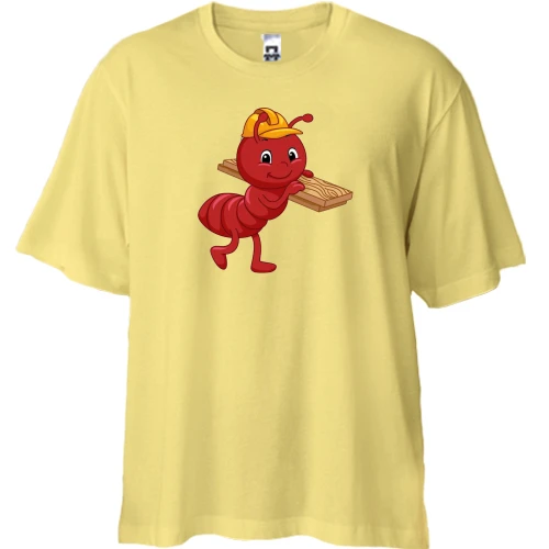 Футболка двонитка Oversize, Жовтий, з мурахою і дошками