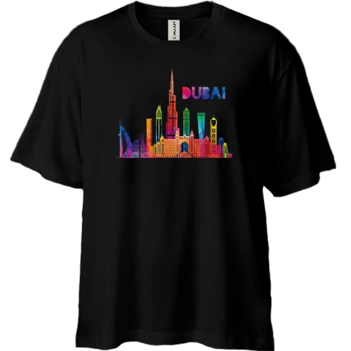 Футболка двунитка Oversize, Черный, с надписью "Dubai"