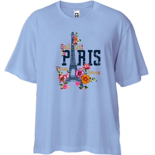 Футболка двунитка Oversize с Эйфелевой башней "Salut Paris!"