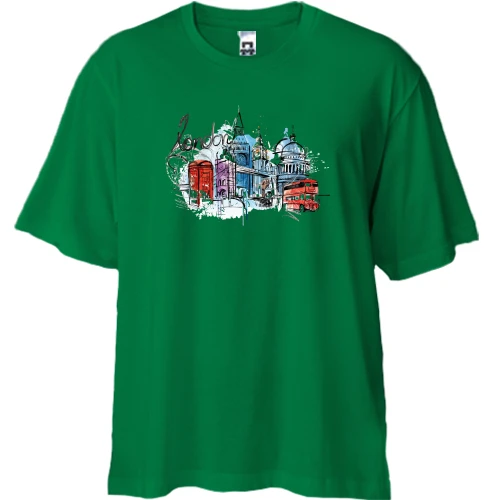 Футболка двонитка Oversize, Синій, c зображенням "London"