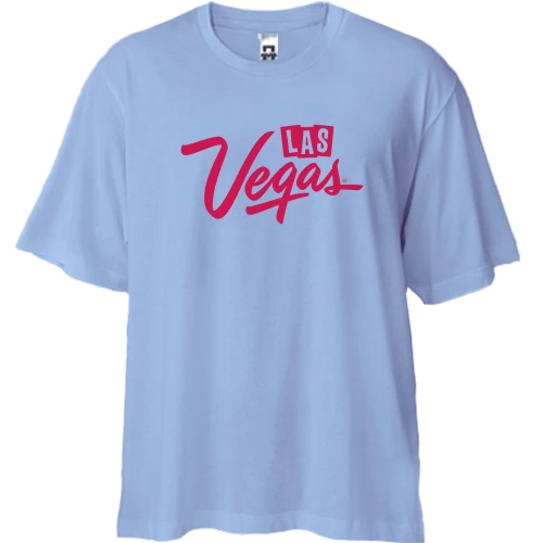 Футболка двунитка Oversize, Синий, c надписью Las Vegas