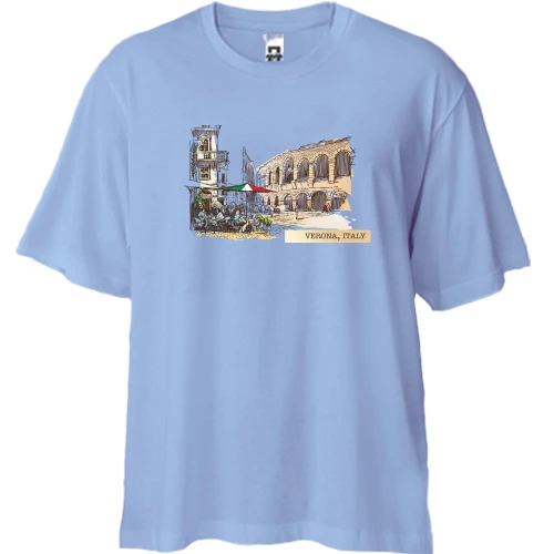 Футболка двунитка Oversize, Синий, c изображением города Verona
