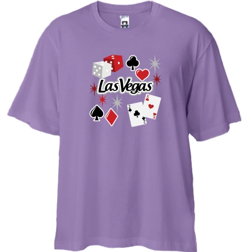 Футболка двонитка Oversize, Чорний, c написом "Las Vegas" карти і кості