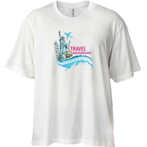 Футболка двонитка Oversize, Білий, c написом "travel background"