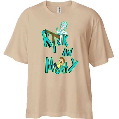 Футболка двунитка Oversize Rick and Morty с персонажами в надписи