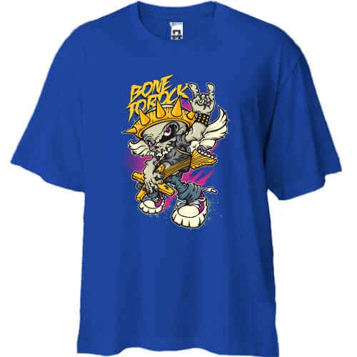 Футболка двунитка Oversize, Синий, с рокером "bone to rock"